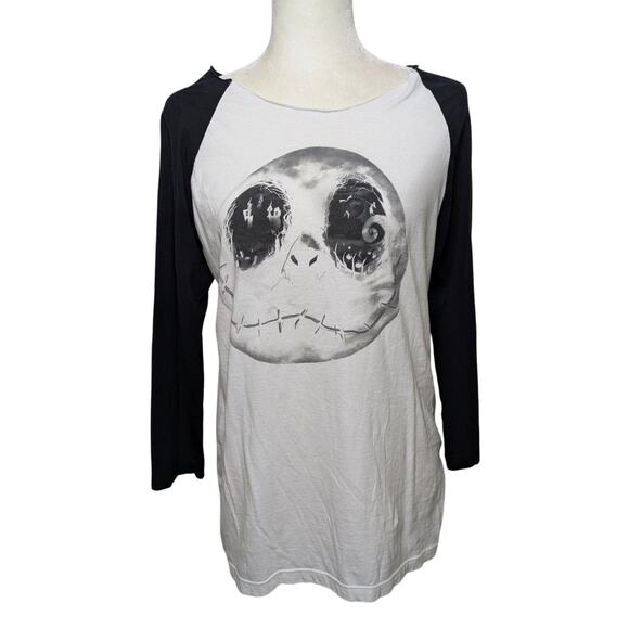 The Nightmare Before Christmas Jack Skellington Moon Face Raglan Tee T-Shirt M - Picture 2 of 6